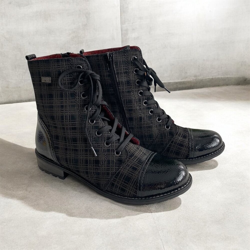 Remonte Black Grey Tartan Ankle Dress Boots Sz 7​